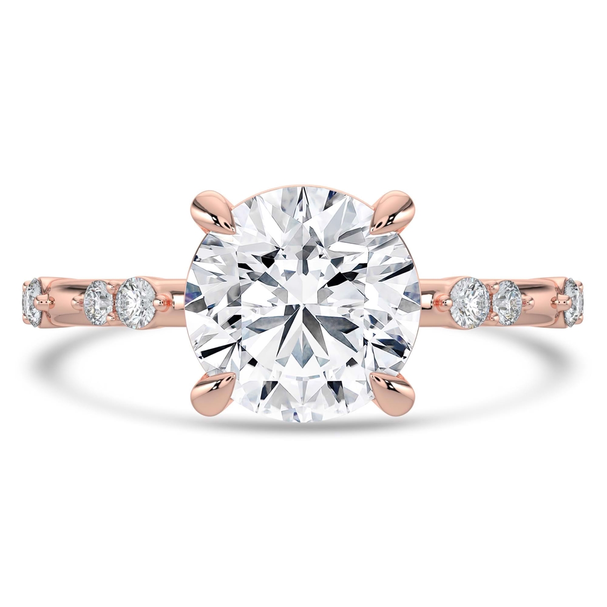 MD250411-8 2.2 CTW Round Lab Created Diamond Solitaire with Pattern Set Accents Engagement Ring - 14K Rose Gold - Size 8