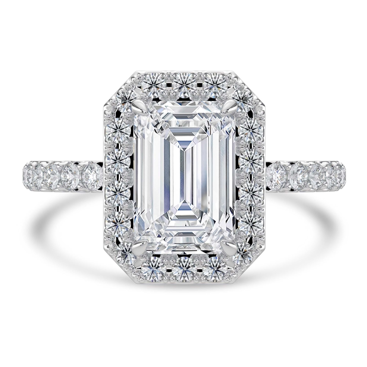 MD250202-8.5 3.1 CTW Emerald Lab Created Diamond Radiant Halo Engagement Ring with Accents - 14K White Gold - Size 8.5