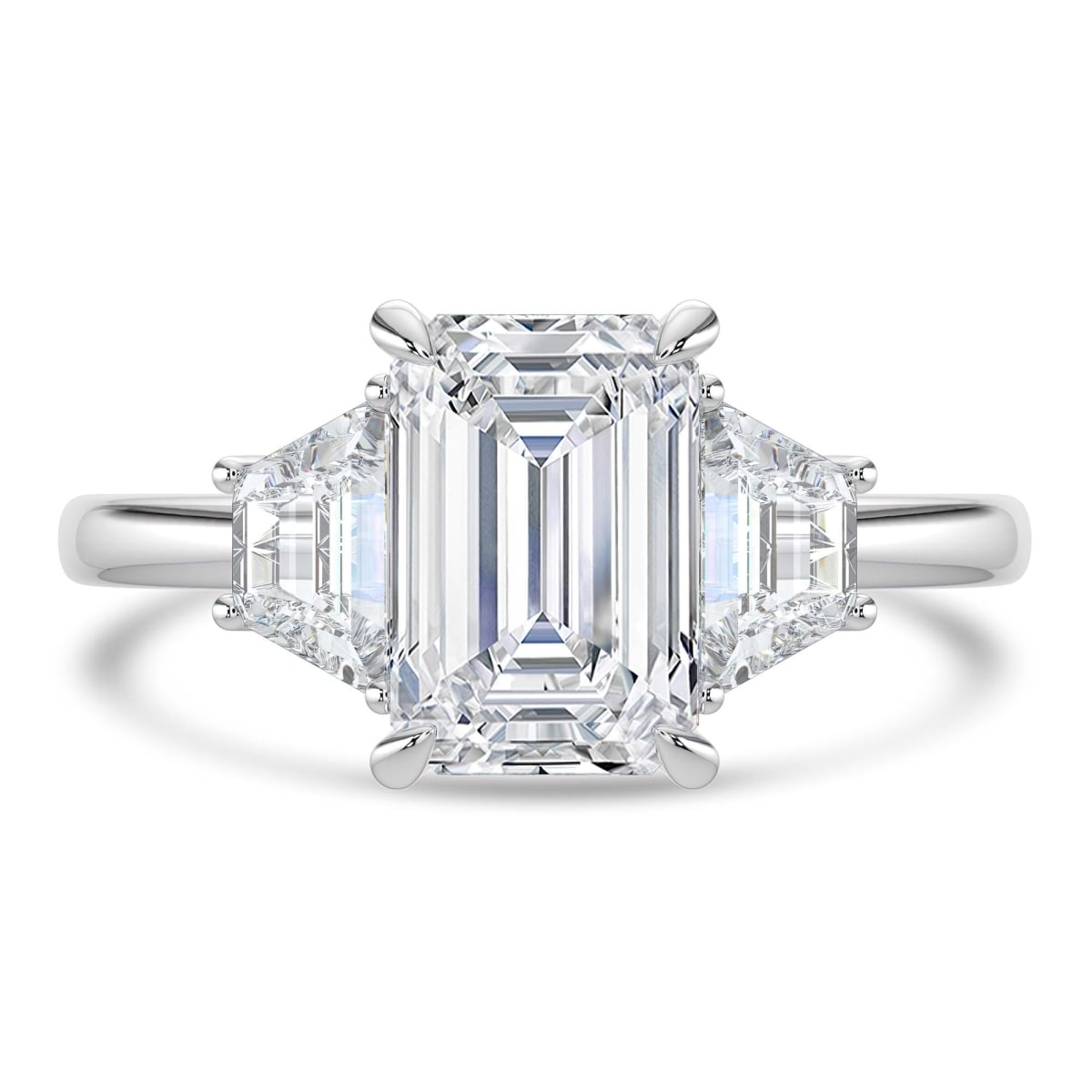 MD250206-P 3.33 CTW Emerald Lab Created Diamond Three-Stone Engagement Ring - 14K White Gold - Size 4 to 9