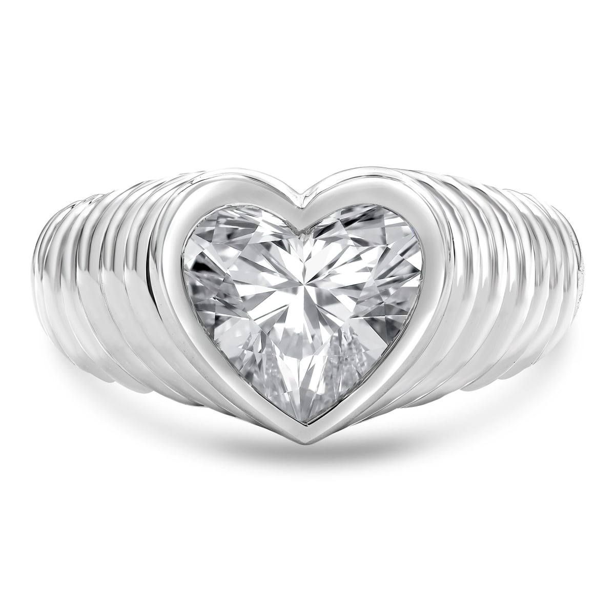 MD250282-P 2 CTW Heart Lab Created Diamond Twisted Rope Bezel Set Solitaire Engagement Ring - 14K White Gold - Size 4 to 9