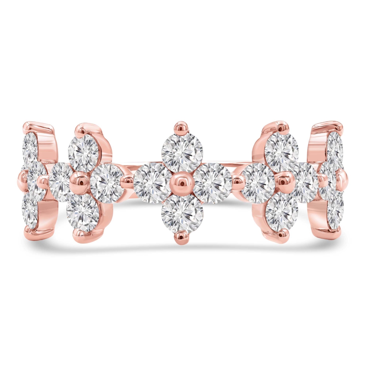 MD250254-8.5 1.4 CTW Round Lab Created Diamond Floral Petal Cocktail Ring - 14K Rose Gold - Size 8.5
