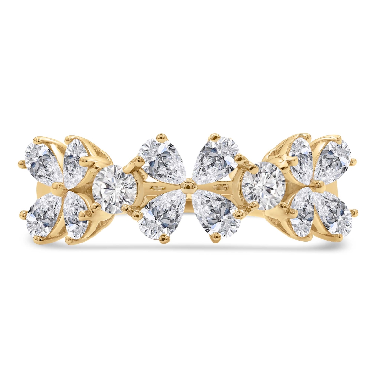 MD250266-P 1.5 CTW Pear Lab Created Diamond Floral Petal Cocktail Ring - 14K Yellow Gold - Size 4 to 9