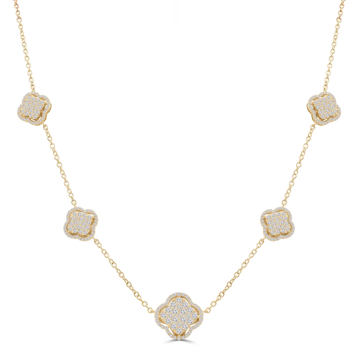 MD250340 1.66 CTW Round Diamond Halo Pave Floral Clover Station Necklace - 18K Yellow Gold