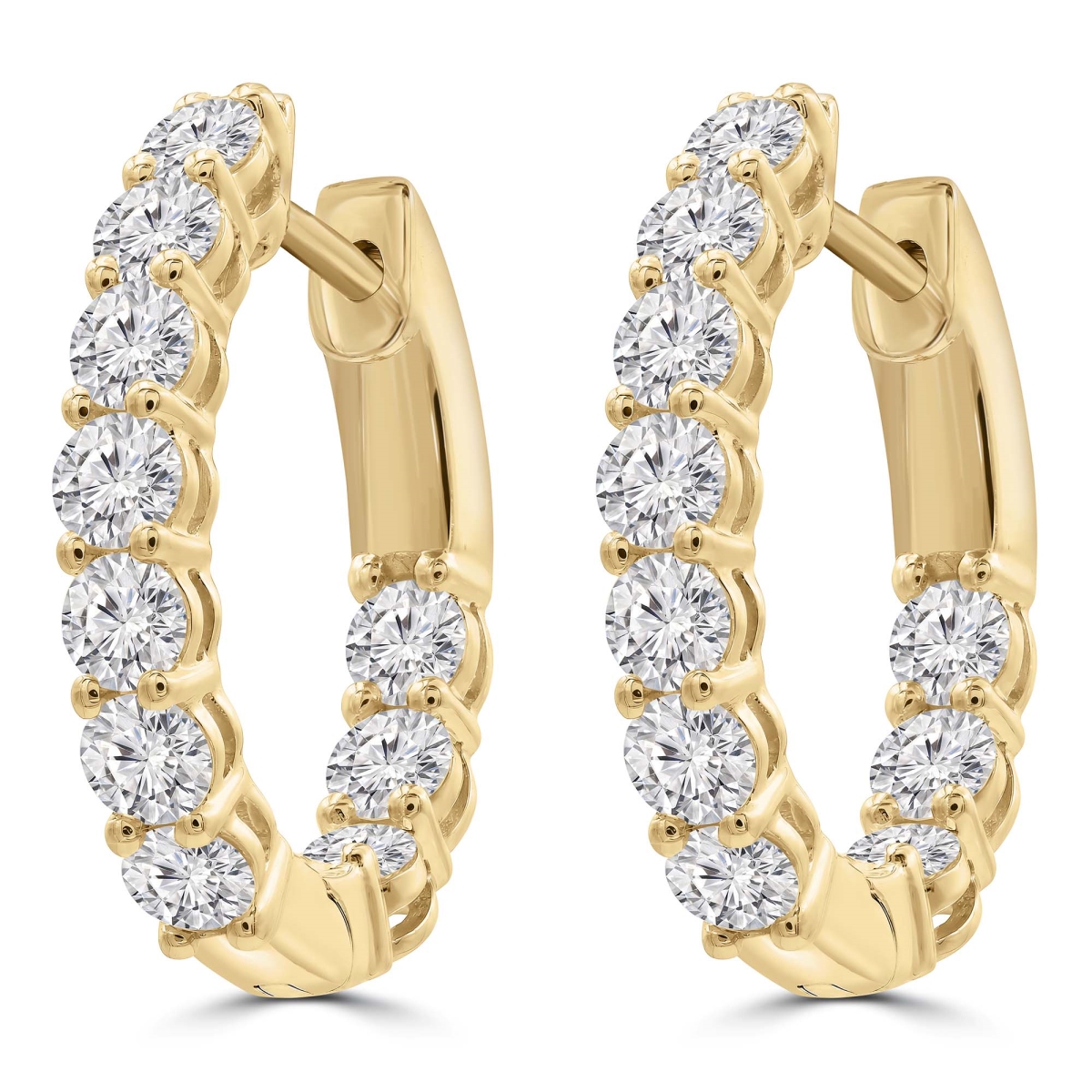 MD250306 1.87 CTW Round Lab Created Diamond Inside Outside Shared-Prong Huggie Earrings - 14K Yellow Gold