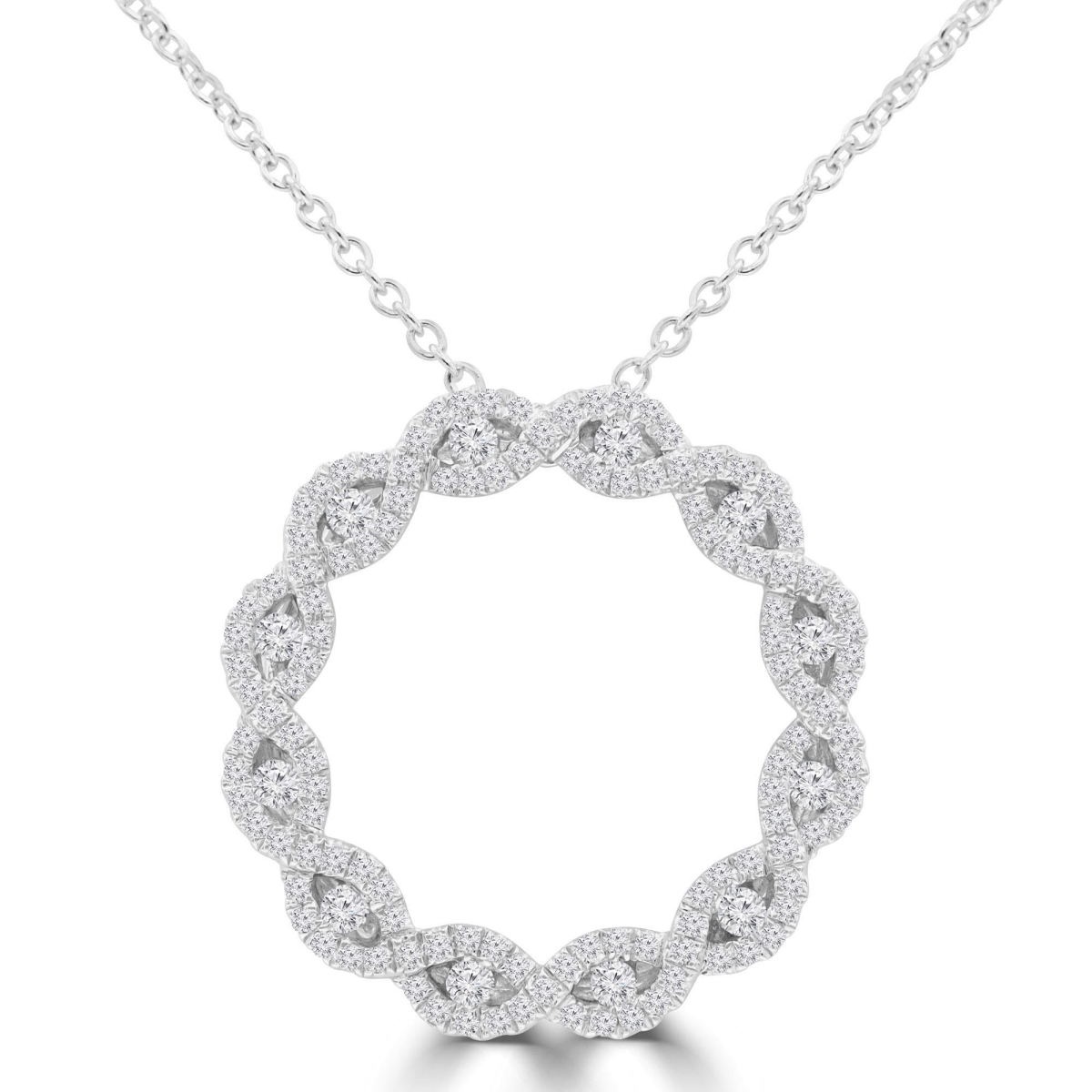 MD250335 0.62 CTW Round Diamond Braided Circle Pendant Necklace - 18K White Gold
