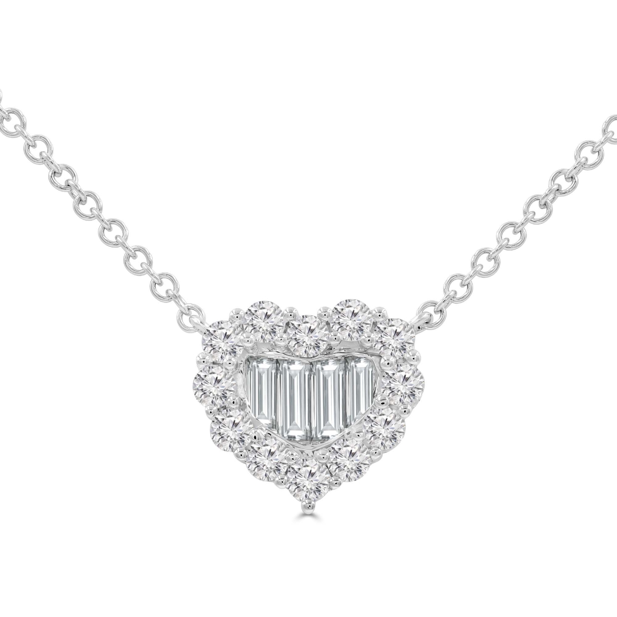 MD250349 0.9 CTW Round Diamond Halo Heart Necklace - 18K White Gold
