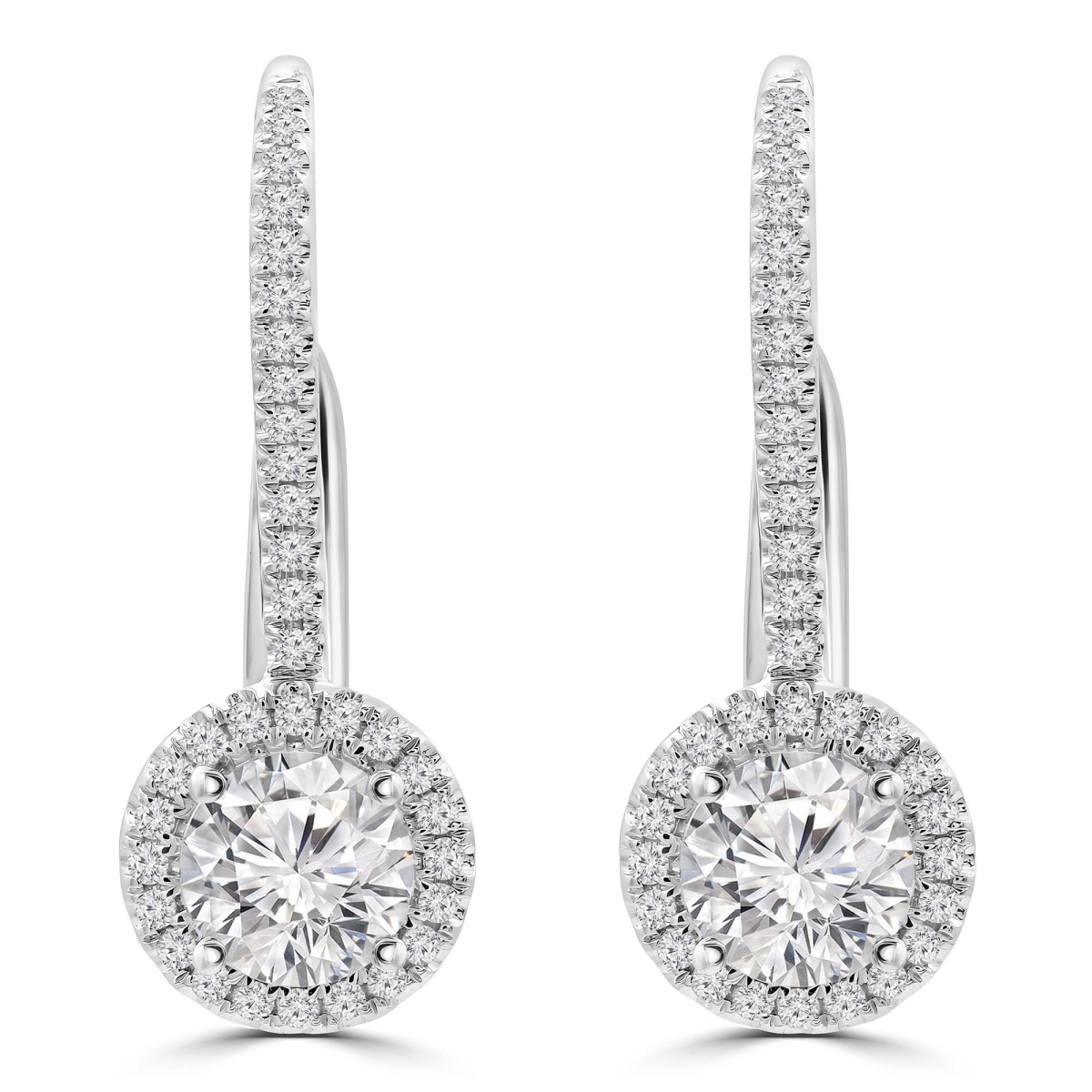 MD250358 0.8 CTW Round Diamond Halo Drop & Dangle Earrings - 18K White Gold