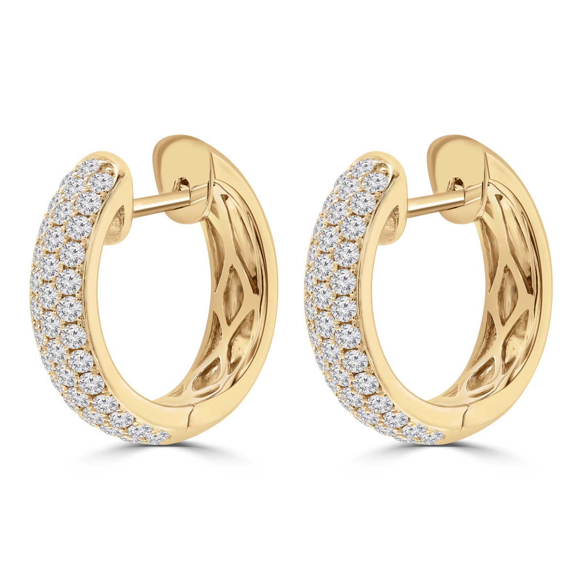 MD250360 1 CTW Round Diamond 3-Row Hoop Huggie Earrings - 18K Yellow Gold