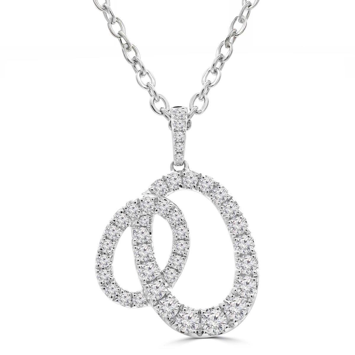 MD250363 0.5 CTW Round Diamond Double Oval Pendant Necklace - 18K White Gold