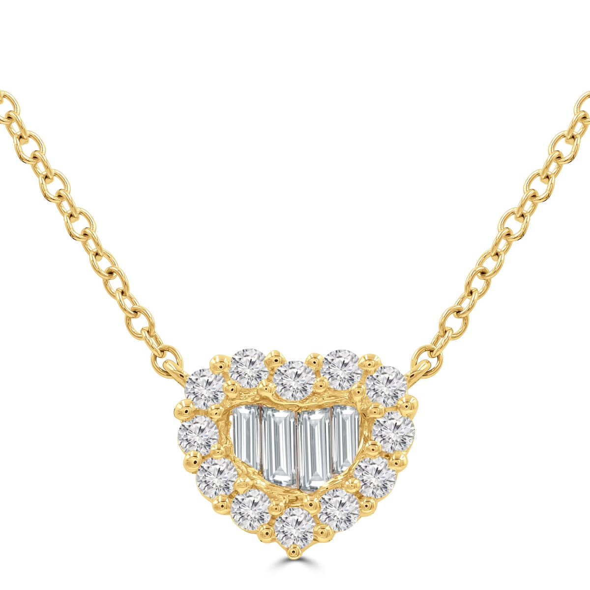 MD250366 0.5 CTW Round Diamond Halo Cluster Heart Necklace - 18K Yellow Gold