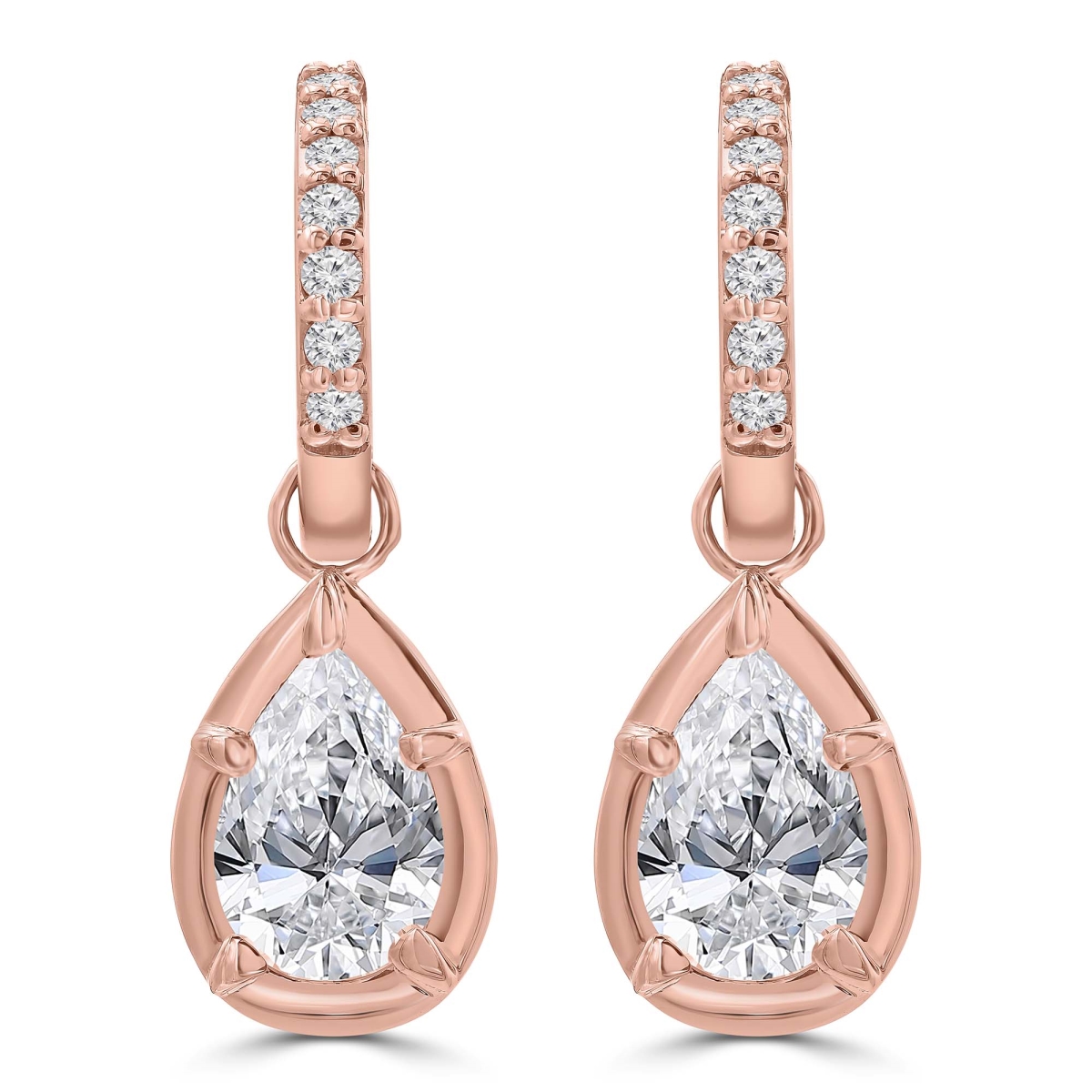 MD250305 1.37 CTW Pear Lab Created Diamond Huggie Drop & Dangle Earrings - 14K Rose Gold