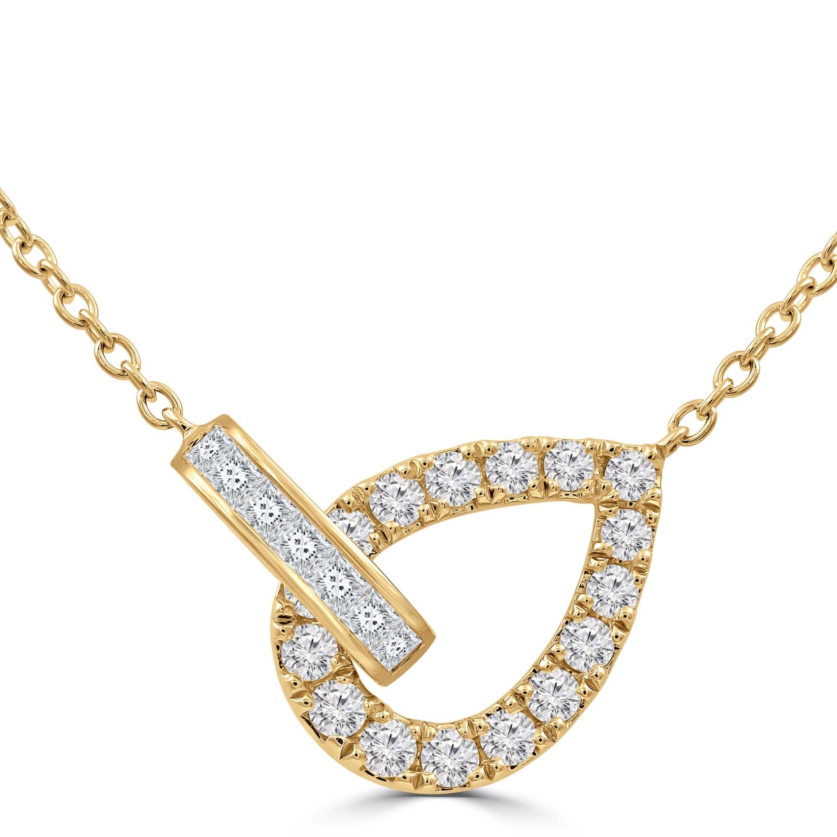 MD250347 0.37 CTW Round Diamond Teardrop & Oval Link Necklace - 18K Yellow Gold