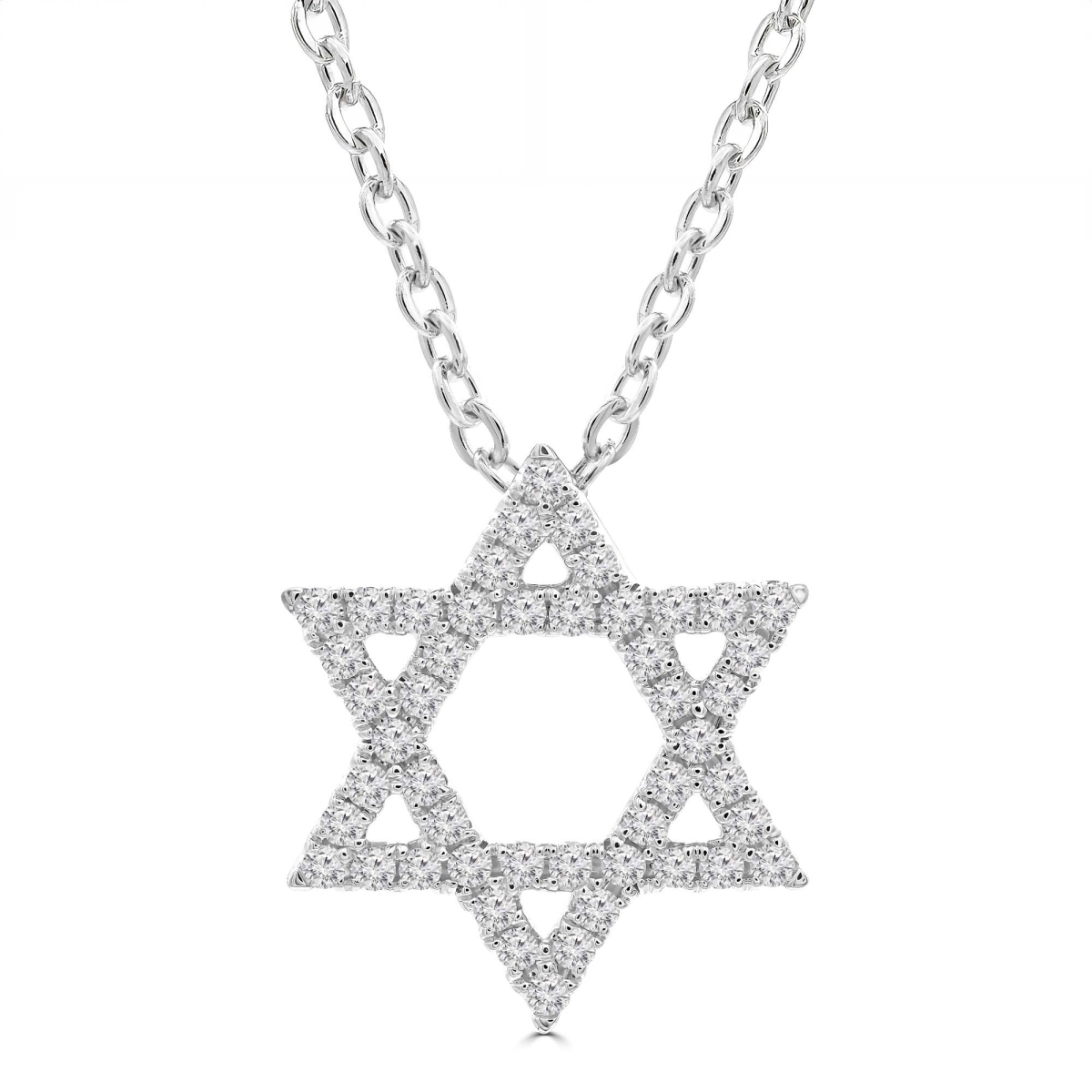 MD250362 0.33 CTW Round Diamond Star of David Symbolic Pendant Necklace - 18K White Gold