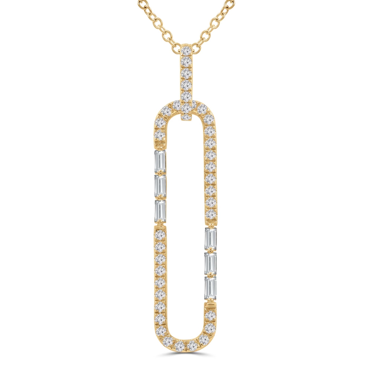 MD250369 0.6 CTW Baguette Diamond Oval Links Pendant Necklace - 18K Yellow Gold