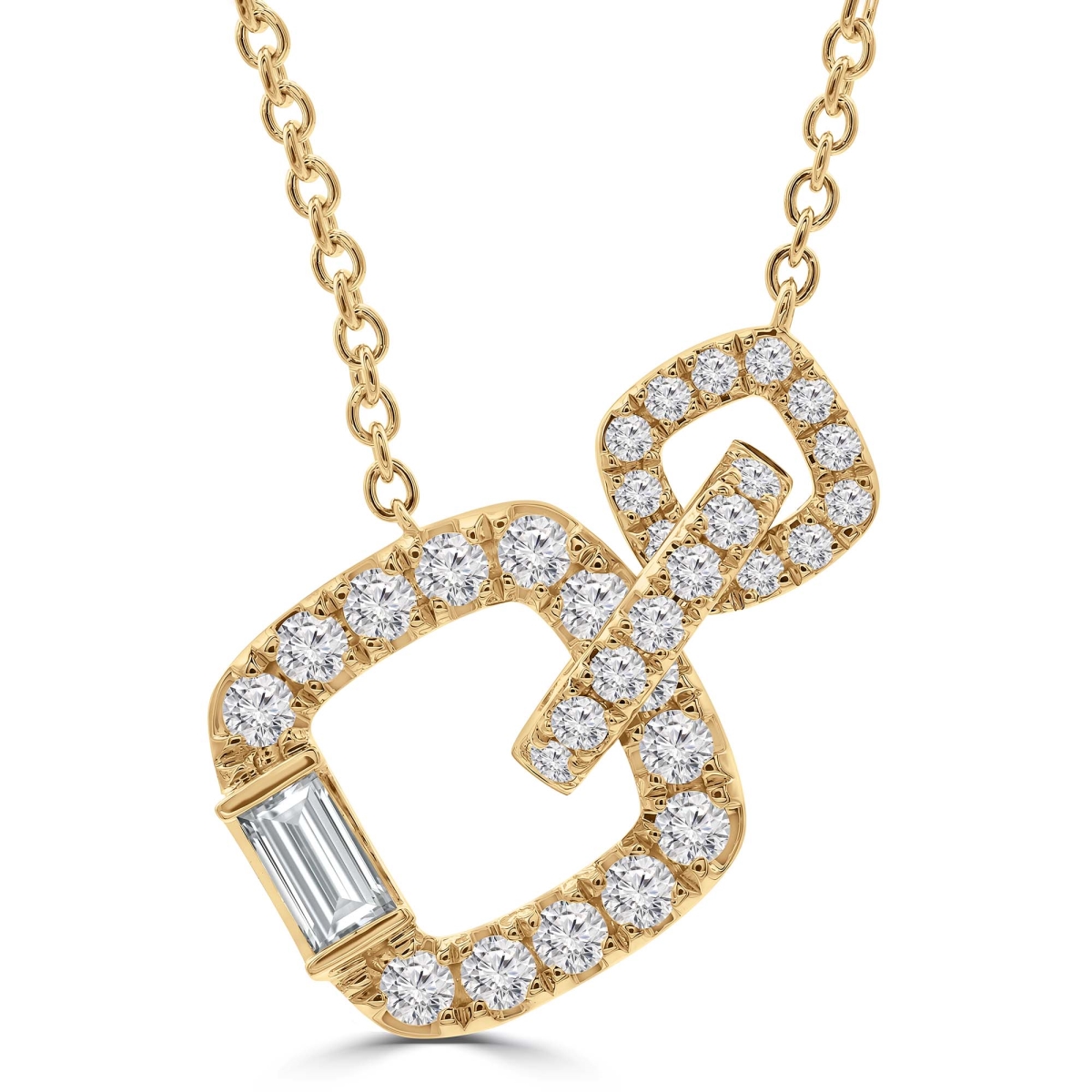 MD250372 0.62 CTW Baguette Diamond Cushion Links Necklace - 18K Yellow Gold