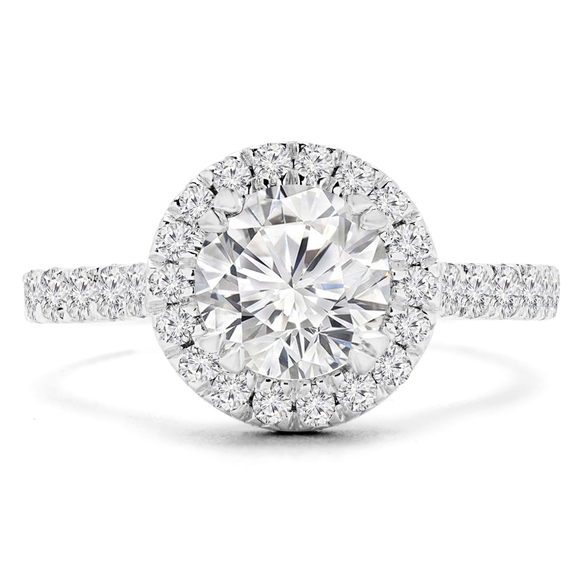 MD240439-7.5 1.9 CTW Round Diamond Cathedral Halo Engagement Ring - 18K White Gold - Size 7.5