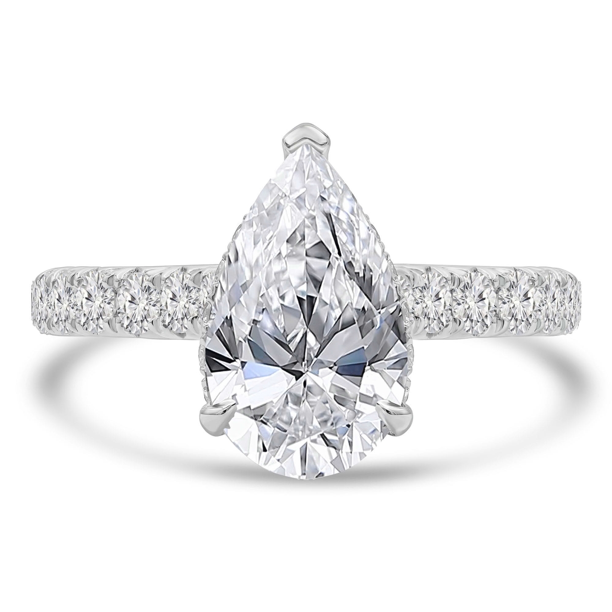 MD250005-8 2.87 CTW Pear Lab Created Diamond Cathedral Halo Engagement Ring with Accents - 18K White Gold - Size 8