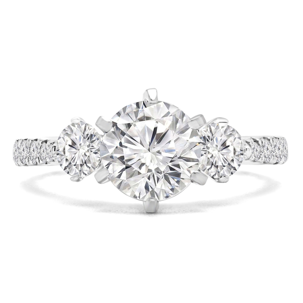 MD250026-9 1.2 CTW Round Lab Created Diamond Tapered Three-Stone Engagement Ring with Accents - 14K White Gold - Size 9