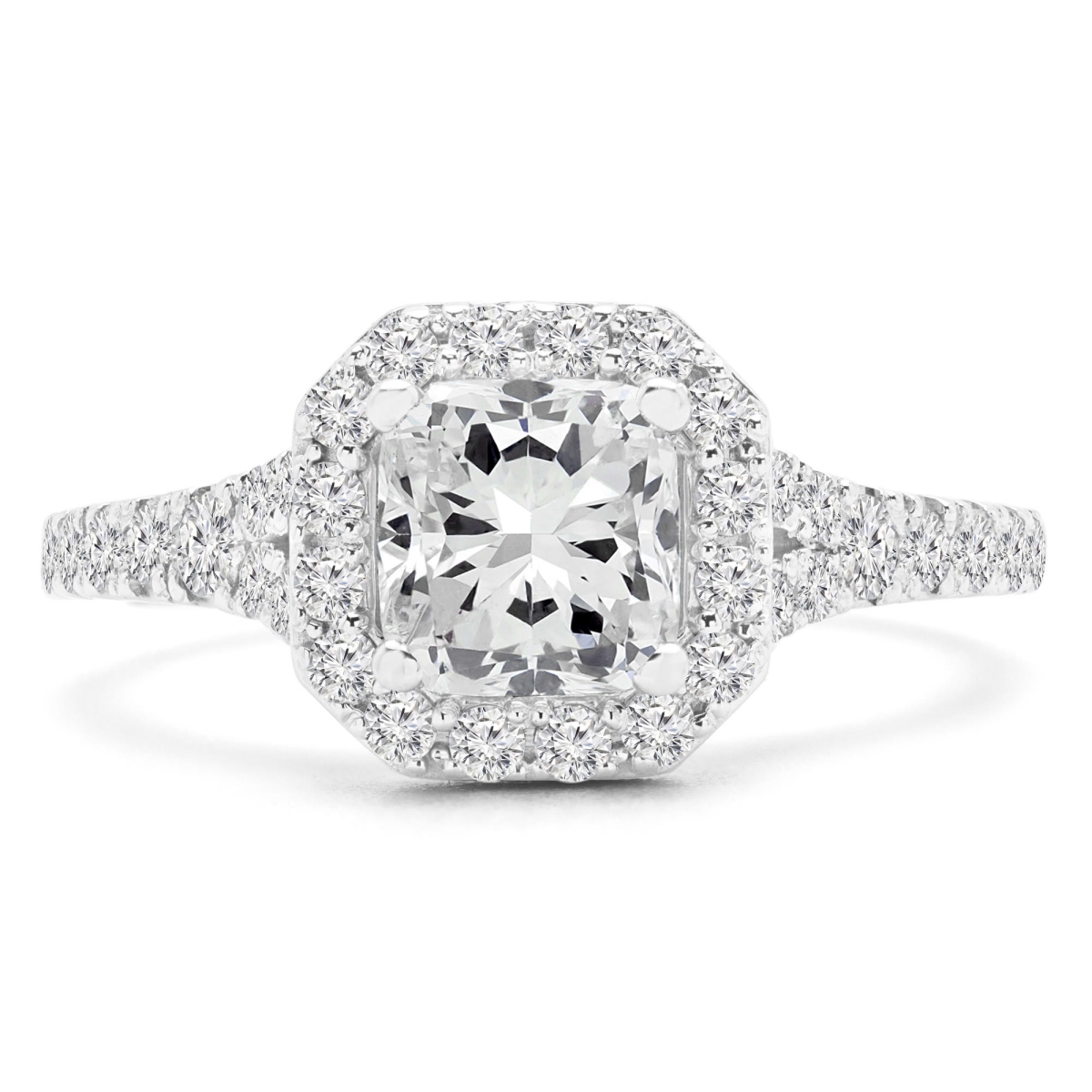 MD250033-5.5 1.6 CTW Cushion Diamond Cathedral Halo Engagement Ring with Accents - 14K White Gold - Size 5.5