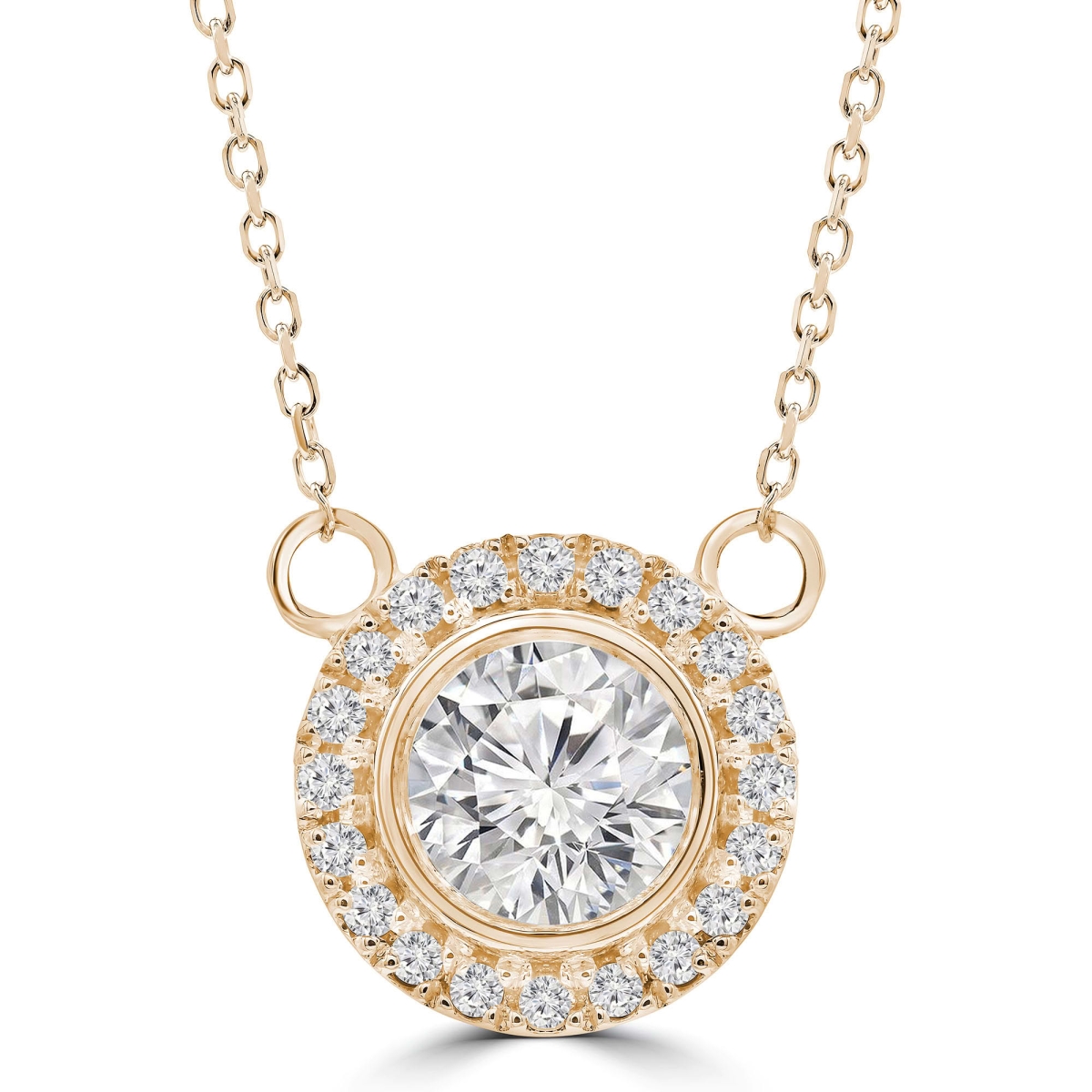 MD250115 0.5 CTW Round Lab Created Diamond Bezel Set Halo Pendant Necklace - 14K Yellow Gold