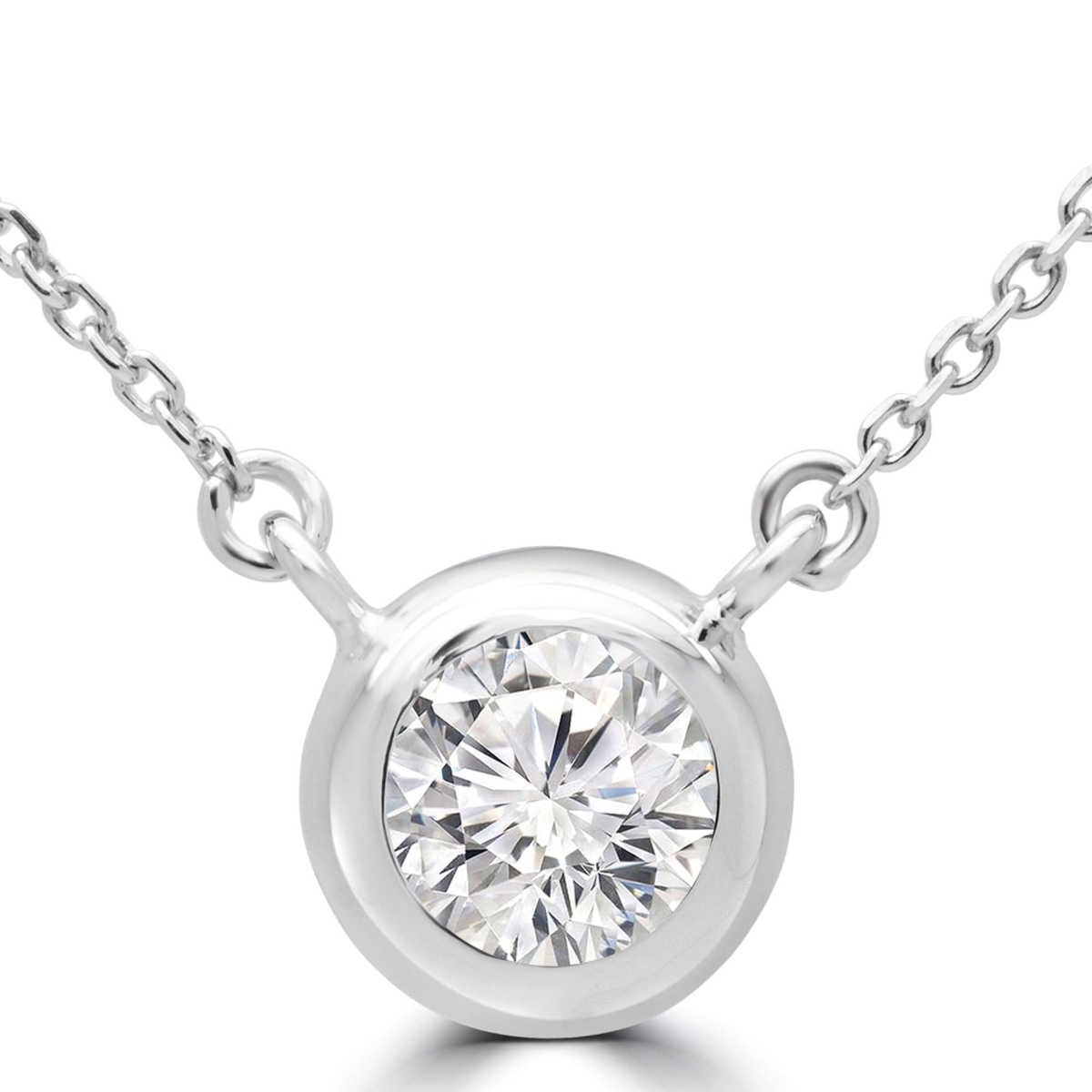 MD250125 0.75 CTW Round Lab Created Diamond Bezel Set Pendant Necklace - 14K White Gold