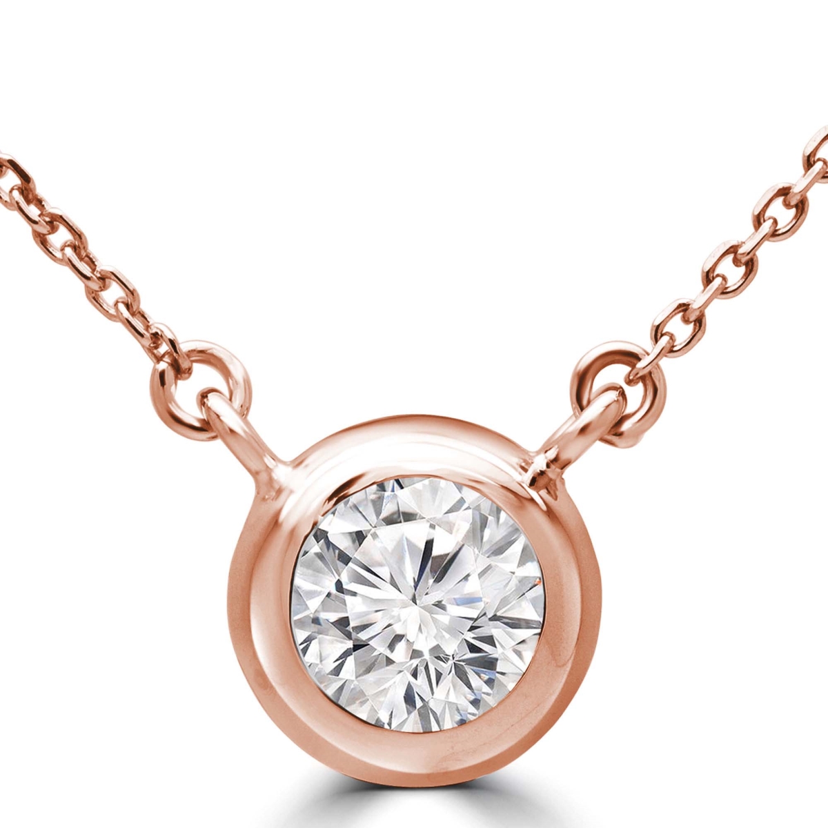 MD250132 0.5 CTW Round Lab Created Diamond Bezel Set Pendant Necklace - 14K Rose Gold
