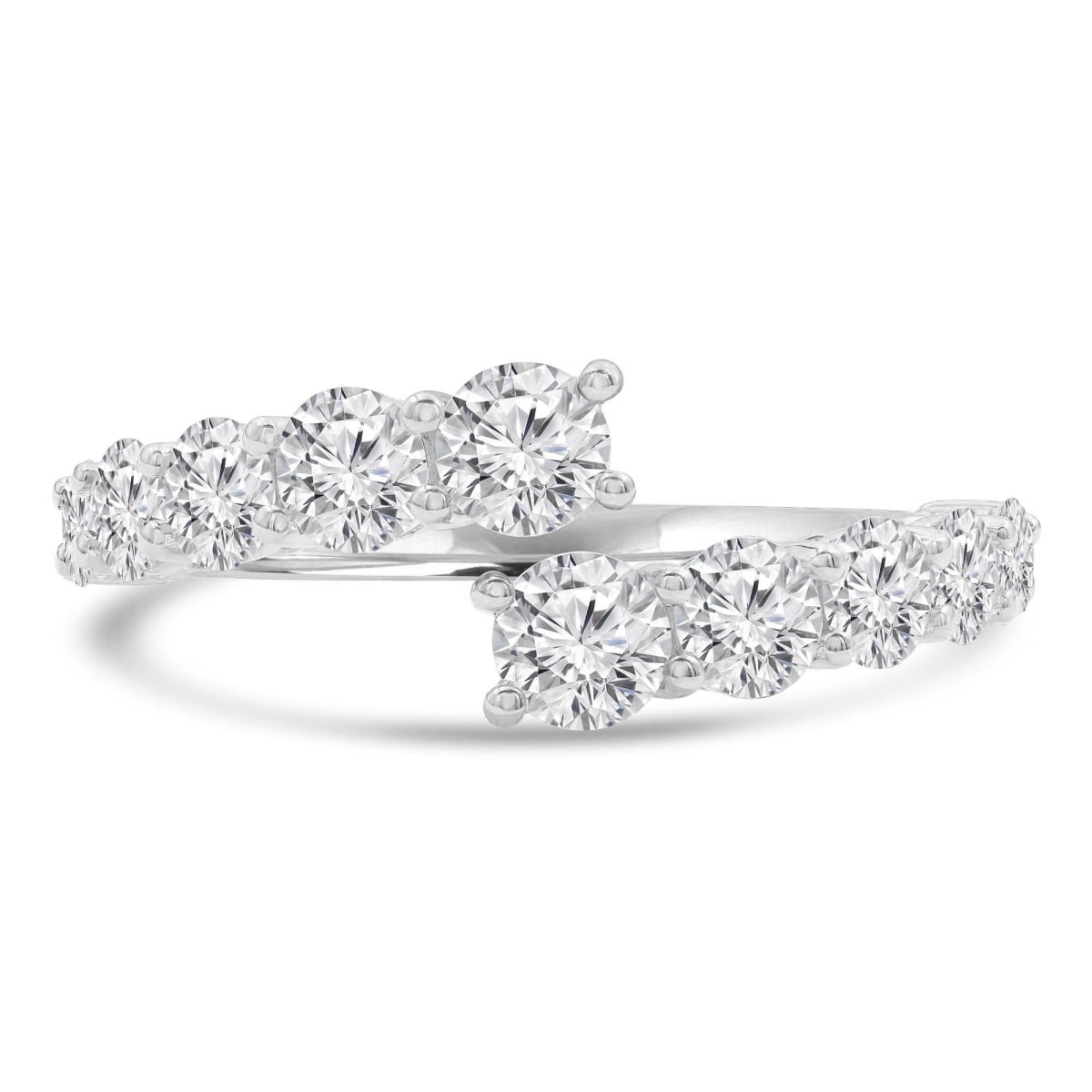 MD250256-8.5 1.75 CTW Round Lab Created Diamond Open Bypass Cocktail Ring - 14K White Gold - Size 8.5