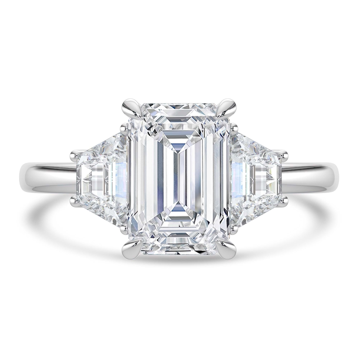 MD250206-6.5 3.33 CTW Emerald Lab Created Diamond Three-Stone Engagement Ring - 14K White Gold - Size 6.5