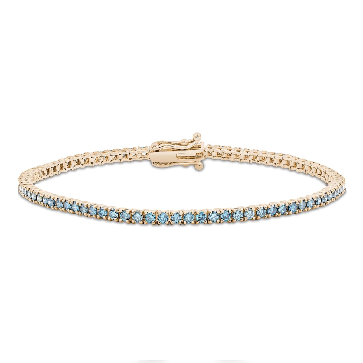 MD250217 2.4 CTW Round Blue Diamond Tennis Bracelet - 14K Yellow Gold
