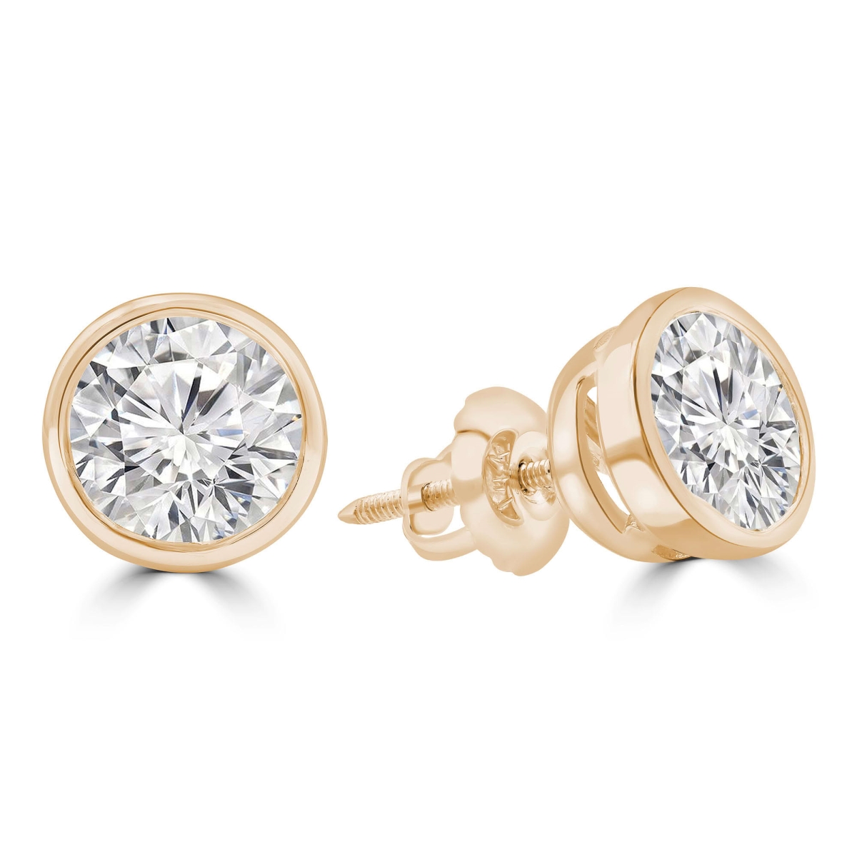 MD250228 1.1 CTW Round Lab Created Diamond Bezel Set Stud Earrings - 14K Yellow Gold