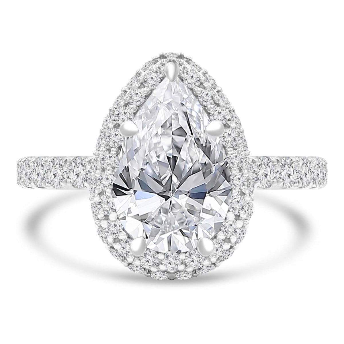MD250290-4.5 2.5 CTW Pear Lab Created Diamond Rollover Halo Engagement Ring with Accents - 14K White Gold - Size 4.5