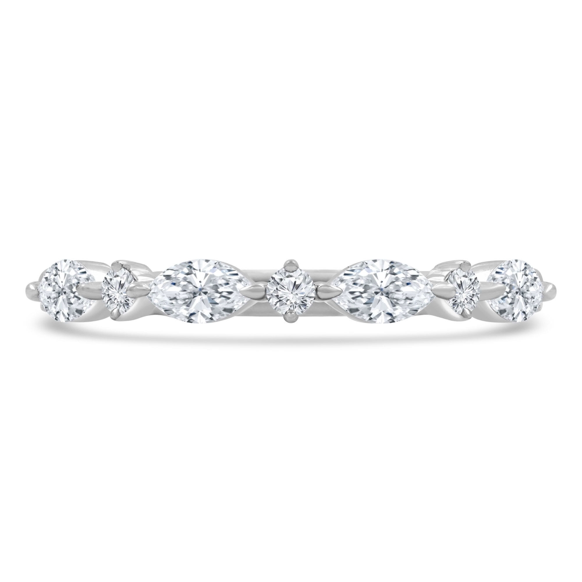 MD240454-8.5 0.6 CTW Marquise Lab Created Diamond Alternating Round Prong Semi-Eternity Anniversary Wedding Band Ring - 14K White Gold - Size 8.5