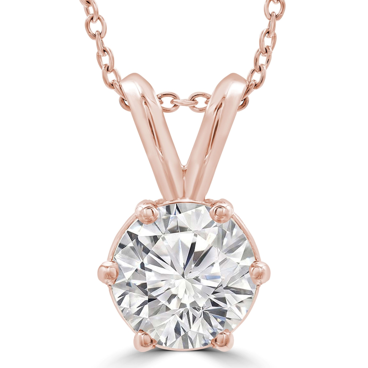 MD250105 0.5 CTW Round Lab Created Diamond 6-Prong Solitaire Pendant Necklace - 14K Rose Gold