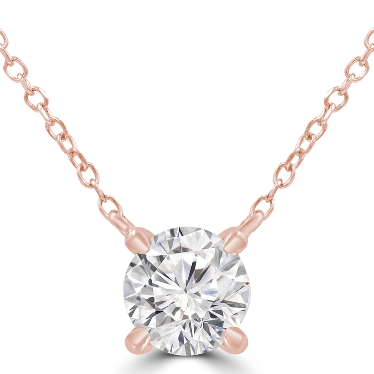 MD250095 1.1 CTW Round Lab Created Diamond 4-Prong Pendant Necklace - 14K Rose Gold
