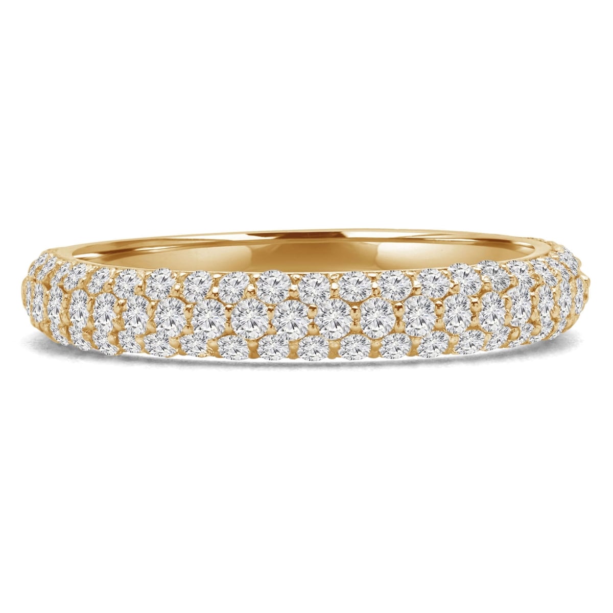 MD250072-3.5 0.66 CTW Round Lab Created Diamond 3 by 4 Way Three-Row Semi-Eternity Anniversary Wedding Band Ring - 14K Yellow Gold - Size 3.5