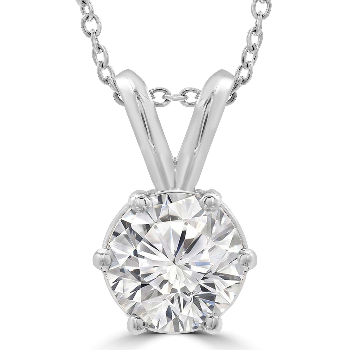 MD250106 14K White Gold 0.5 CTW Round Lab Created Diamond 6-Prong Solitaire Pendant Necklace