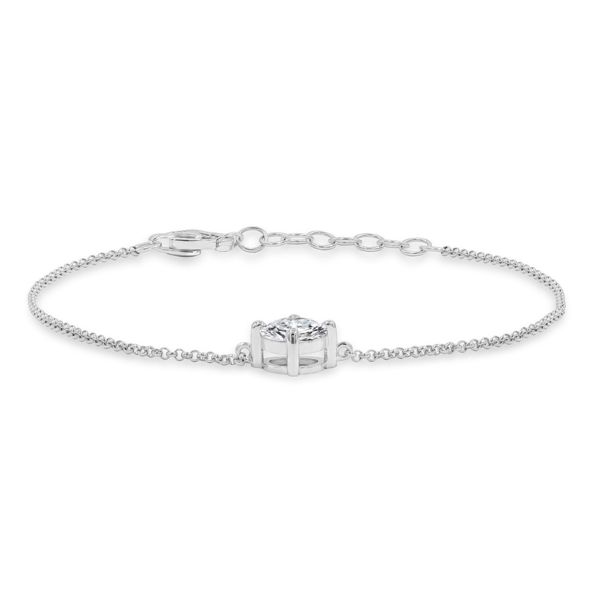 MD250318 0.8 CTW Round Lab Created Diamond Solitaire Compass Prong Chain Bracelet - 14K White Gold