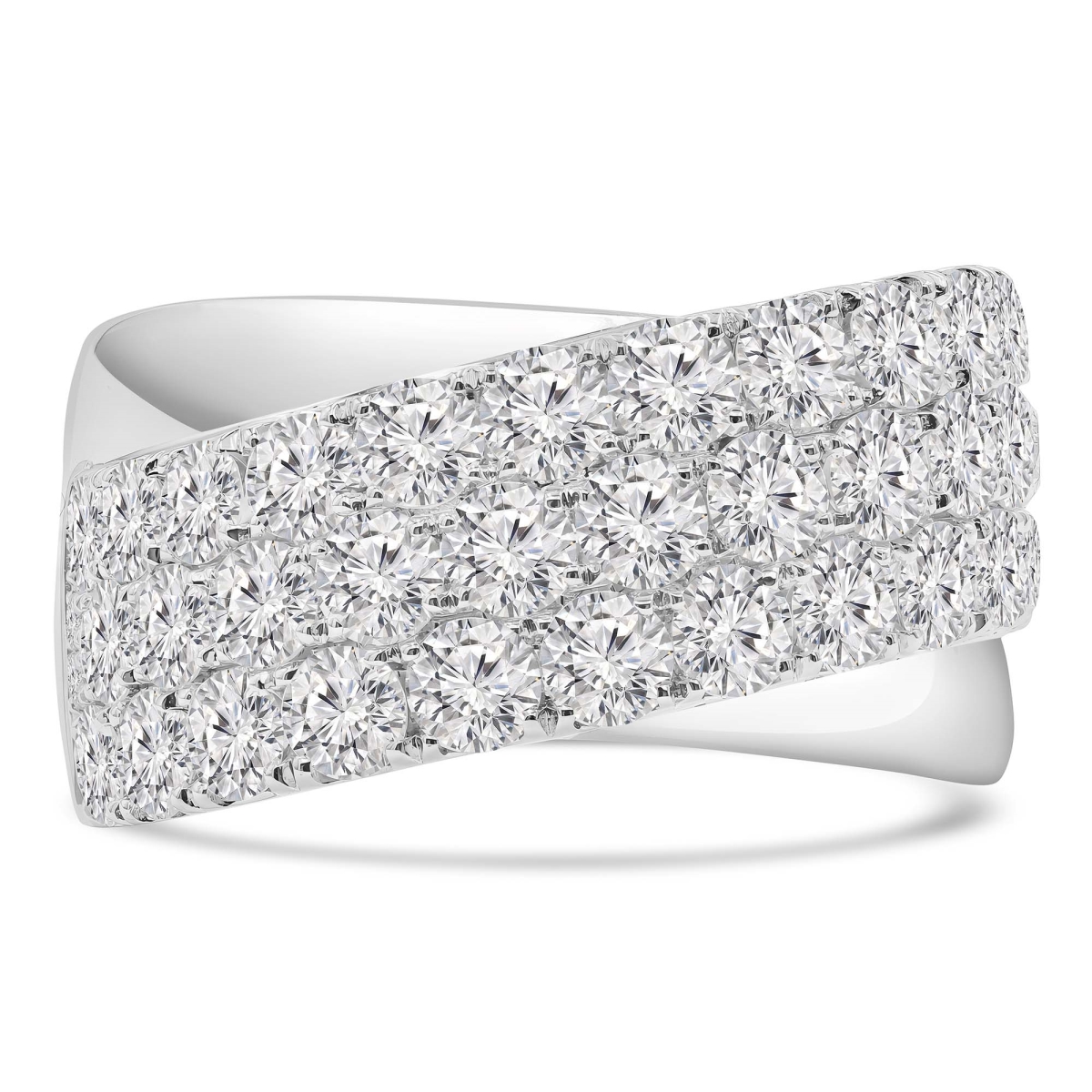 MD250272-4 2.66 CTW Round Diamond Three-Row Cross-Over Cocktail Ring - 18K White Gold - Size 4