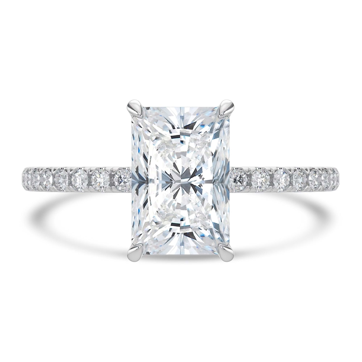 MD250194-6 4.33 CTW Radiant Lab Created Diamond Hidden Halo Solitaire with Accents Engagement Ring - 14K White Gold - Size 6