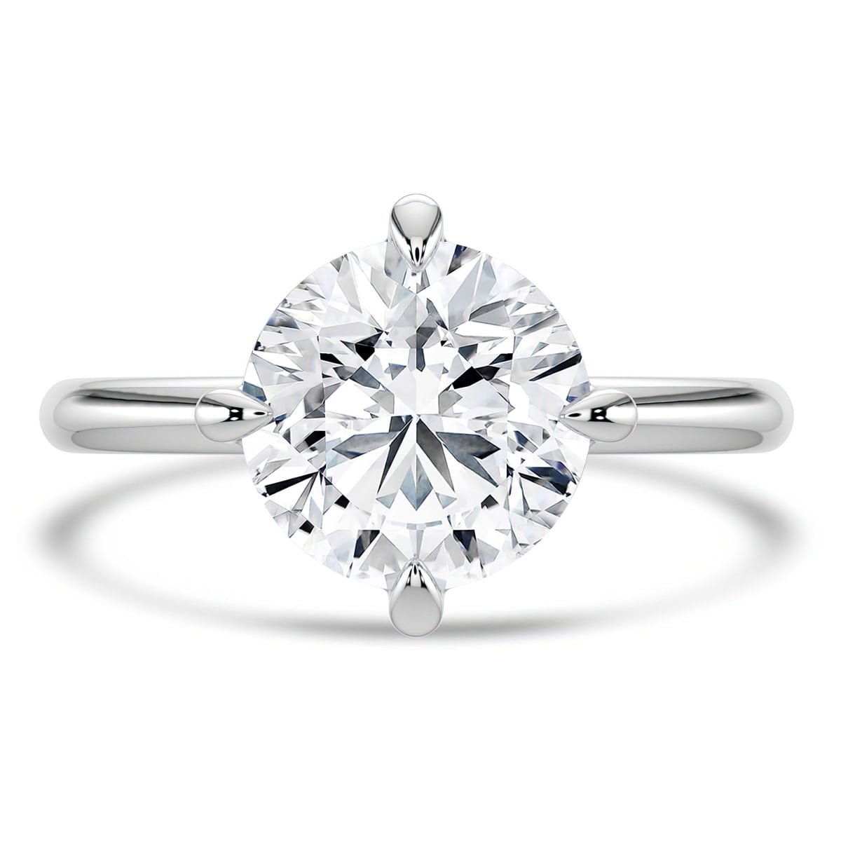 MD250402-3 2.4 CTW Round Lab Created Diamond Compass Prong Solitaire Engagement Ring - 14K White Gold - Size 3