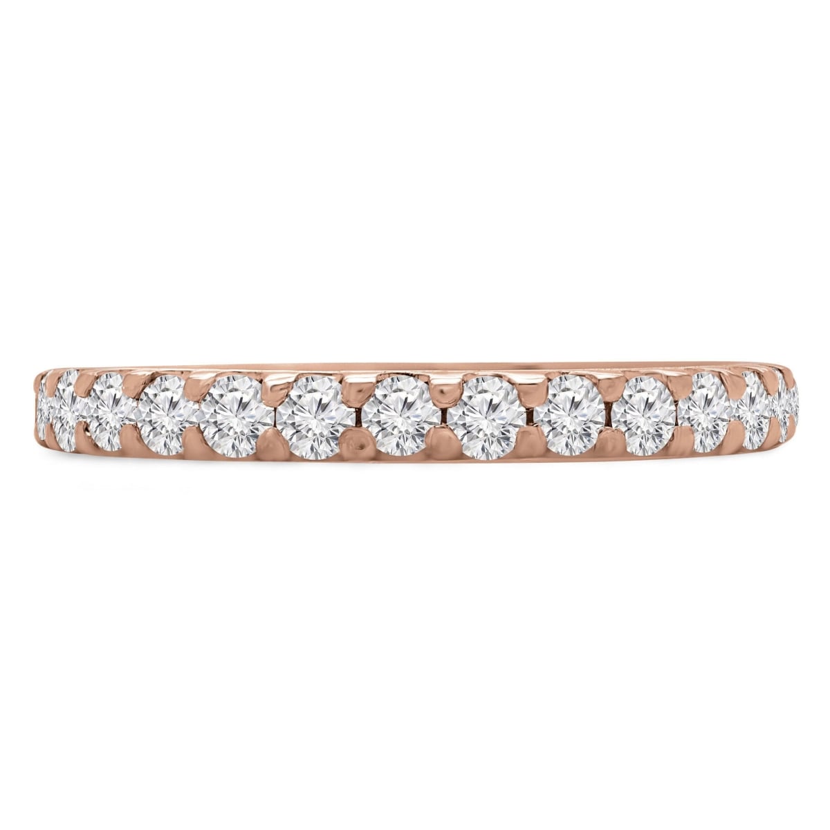MD250218-4 0.8 CTW Round Lab Created Diamond 3 by 4 Way Shared-Prong Semi-Eternity Anniversary Wedding Band Ring - 14K Rose Gold - Size 4