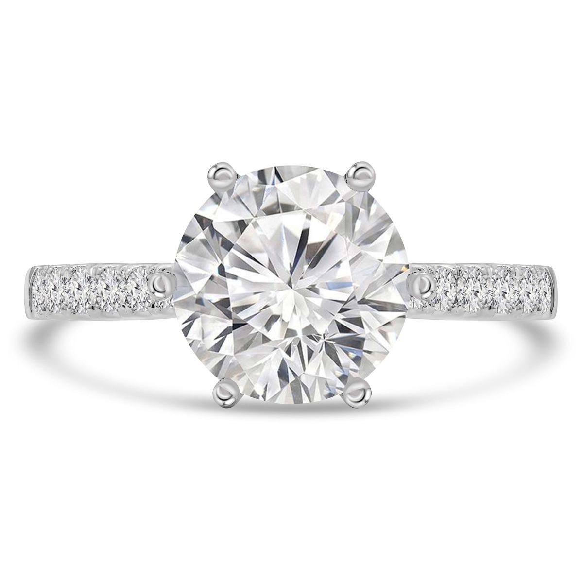 MD250224-5 2.6 CTW Round Lab Created Diamond Hidden Halo Cathedral Solitaire with Accents Engagement Ring - 18K White Gold - Size 5