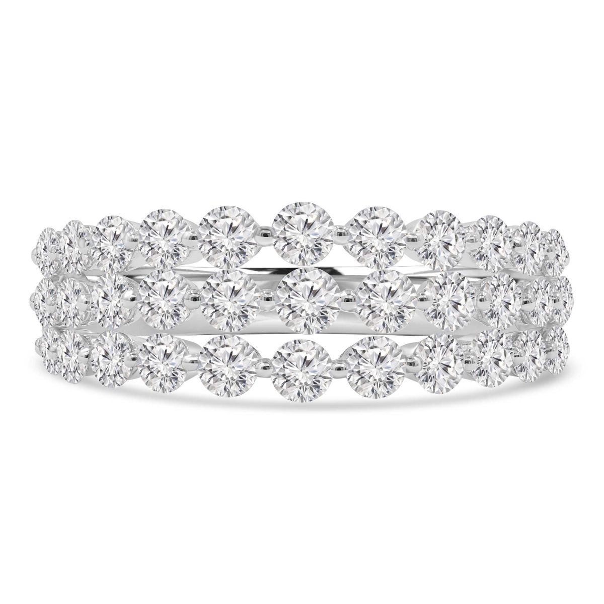 MD250269-3 1.4 CTW Round Diamond Three-Row Shared-Prong Cocktail Ring - 18K White Gold - Size 3