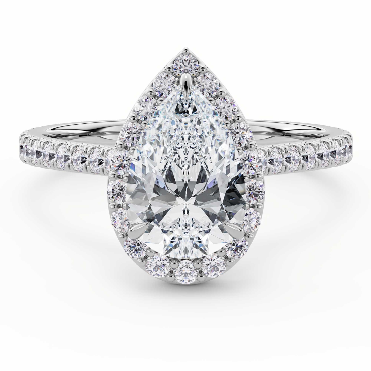 MD250288-3 2.33 CTW Pear Lab Created Diamond Halo Engagement Ring - 14K White Gold - Size 3