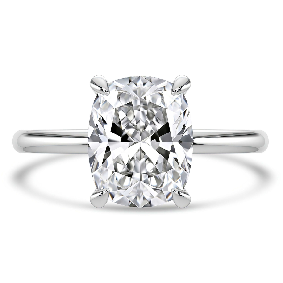 MD250406-4 2.6 CTW Cushion Lab Created Diamond Hidden Halo Solitaire with Accents Engagement Ring - 14K White Gold - Size 4