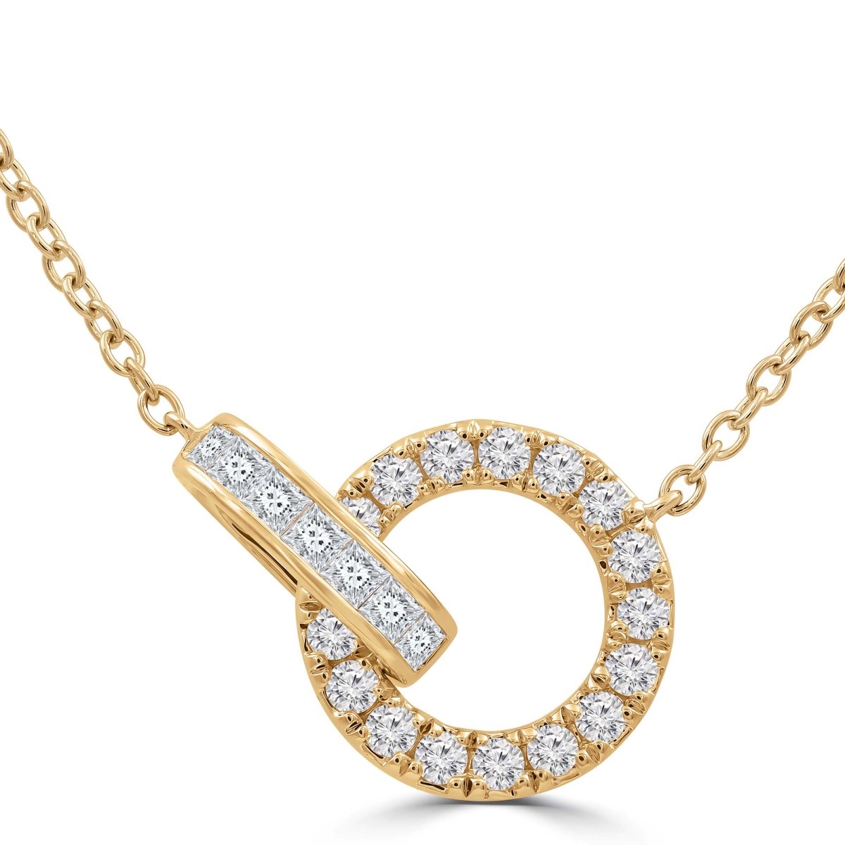 MD250371 0.33 CTW Round Diamond Entwined Loop Circle Necklace - 18K Yellow Gold