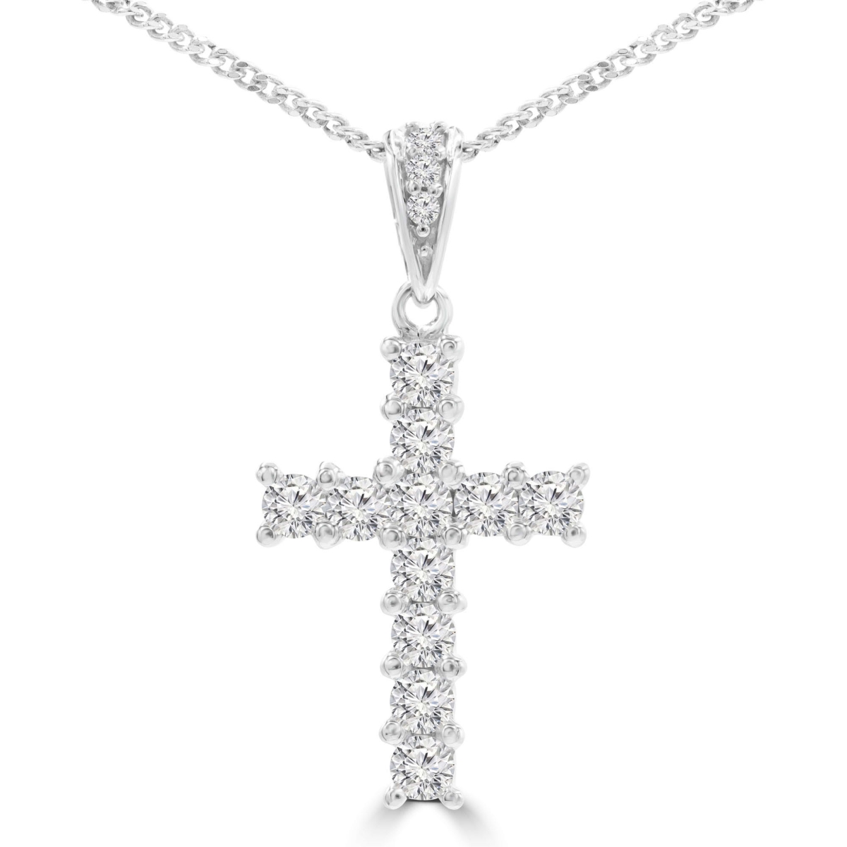 MD250373 0.4 CTW Round Diamond Cross Symbolic Pendant Necklace - 18K White Gold