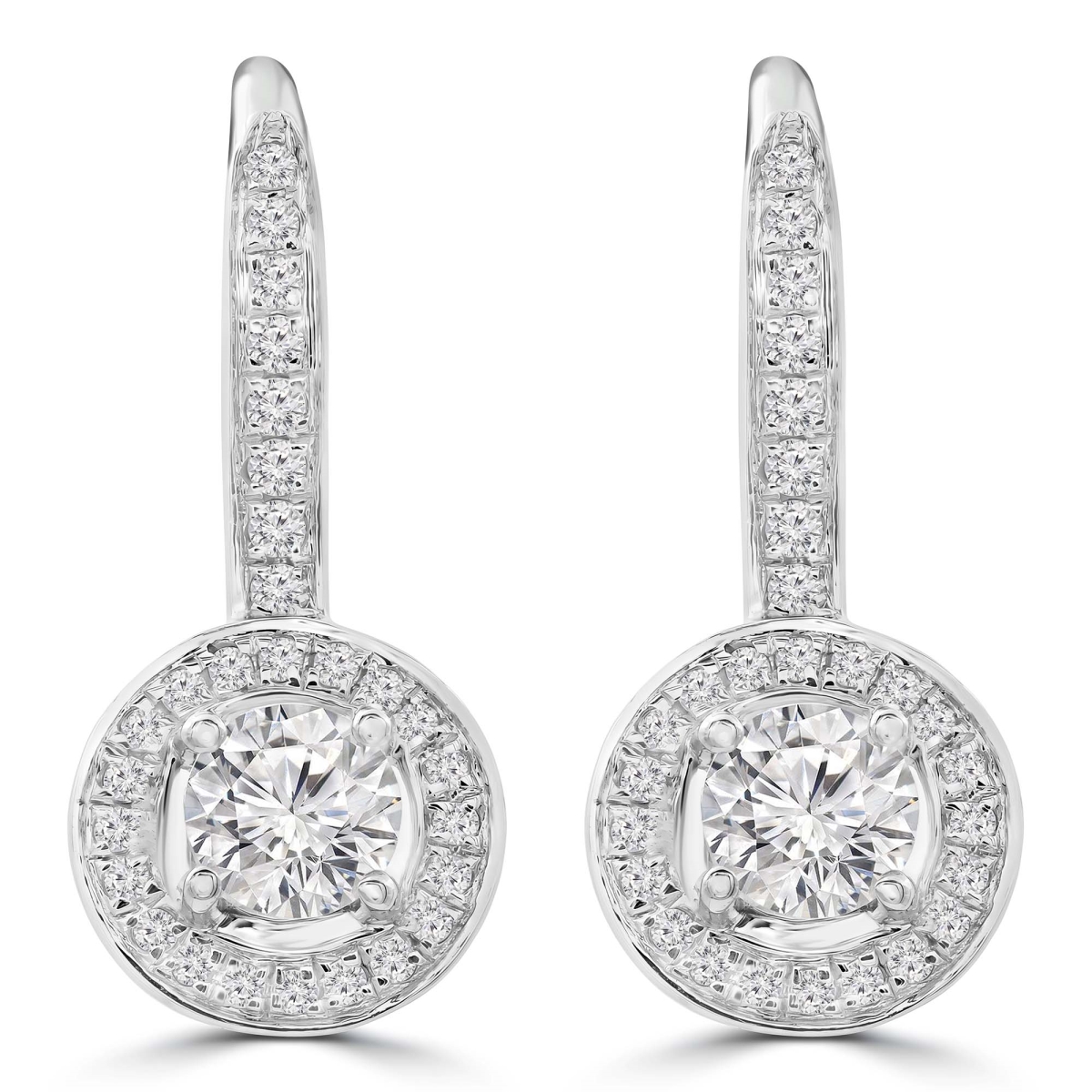 MD250377 0.66 CTW Round Diamond Halo Drop & Dangle Earrings - 18K White Gold