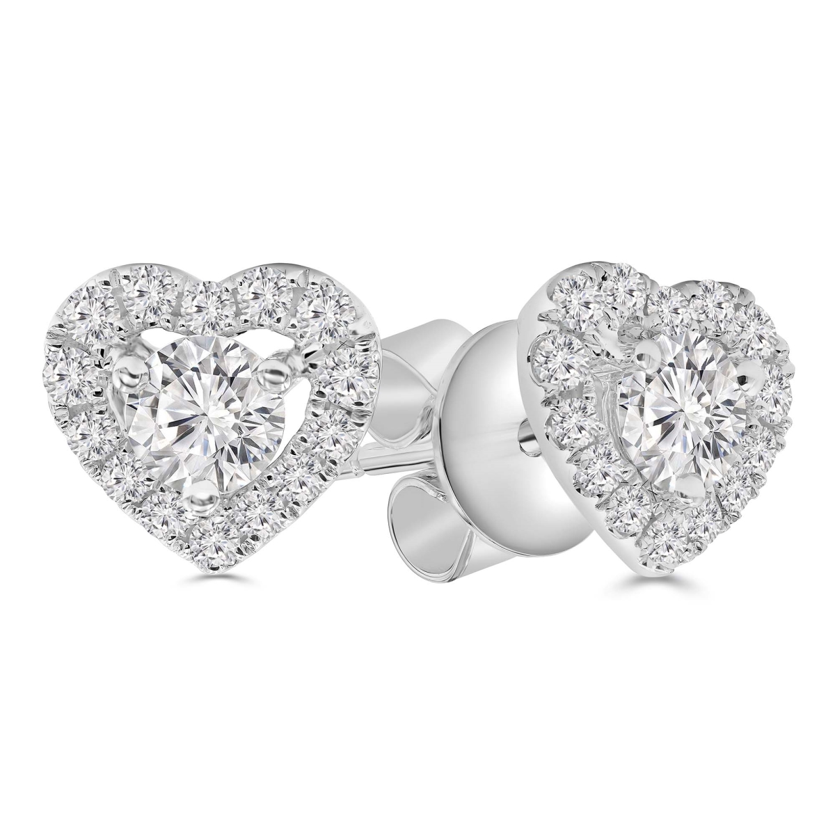 MD250381 0.6 CTW Round Diamond Heart Halo Stud Earrings - 18K White Gold