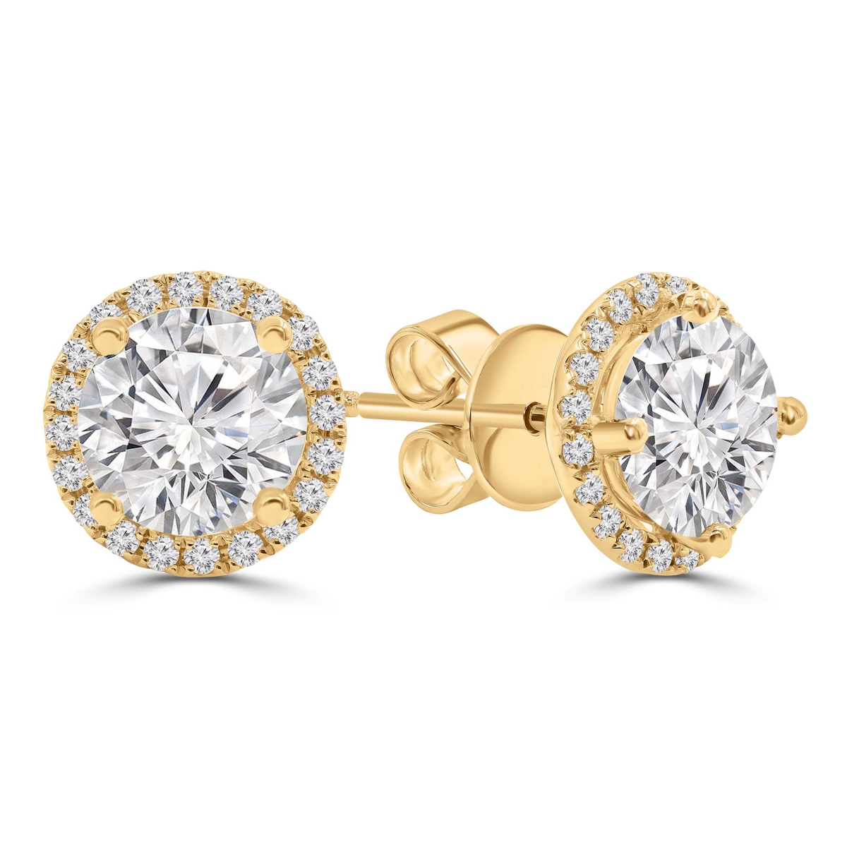 MD250395 2.33 CTW Round Lab Created Diamond Halo Stud Earrings - 18K Yellow Gold